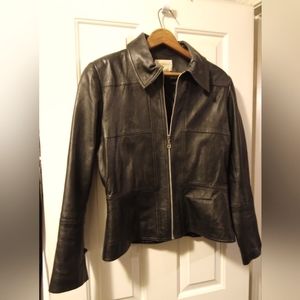Vintage Hugo Buscati, Black Leather Jacket Cropped wPeplum waist